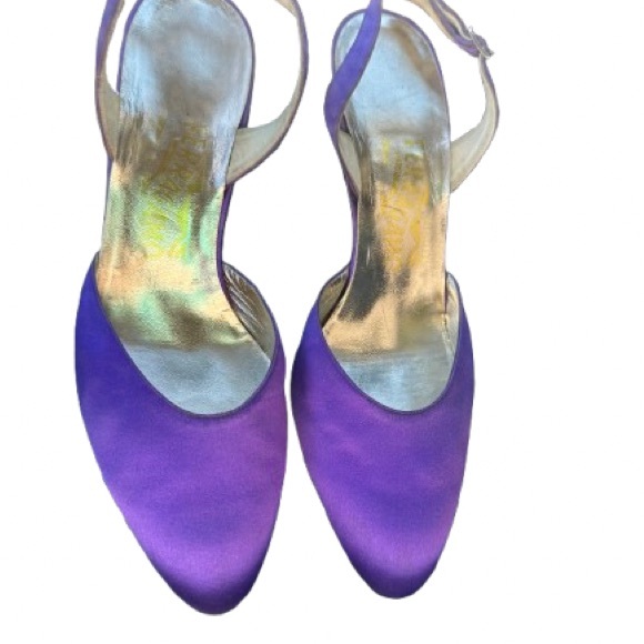 Salvatore Ferragamo Purple Satin Slingback Heels Vintage 9B - Picture 3 of 9